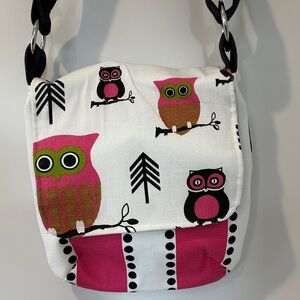 Girl’s Owl Print Crossbody Bag - White and Pink